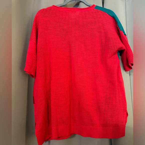 Soft Surroundings floral color block short sleeve sweater top women’s large - Picture 2 of 4